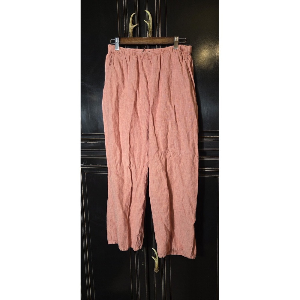 FLAX 100% Linen Pants Womens Medium Salmon Pink Casual Vacation Beach Ankle